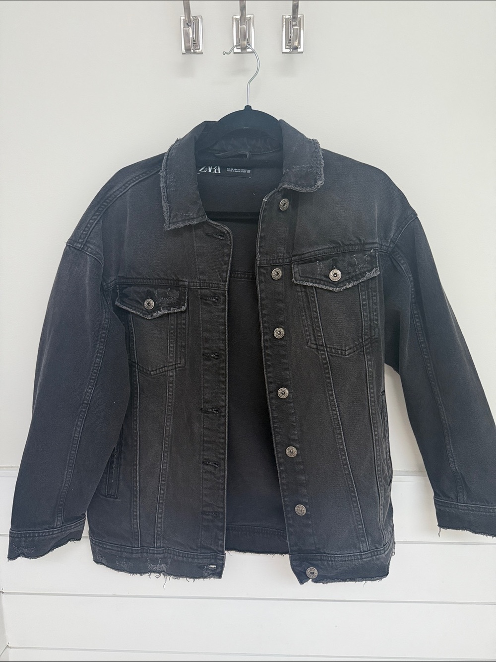 Zara Black Washed Denim Jacket